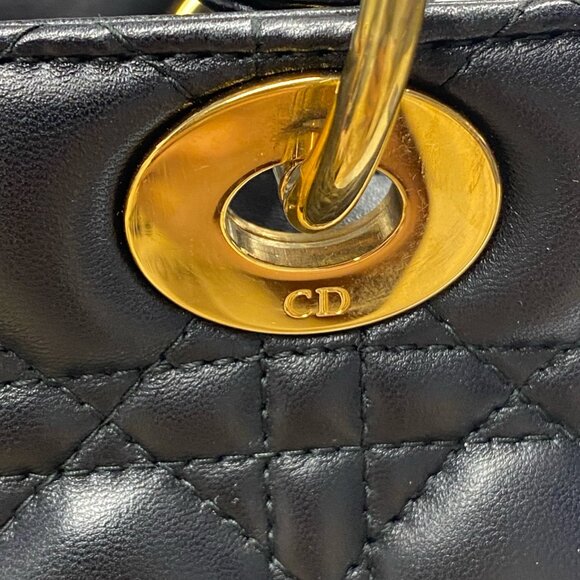 Dior Lambskin Cannage Medium Lady Dior Black Gold Hardware - Picture 12 of 16